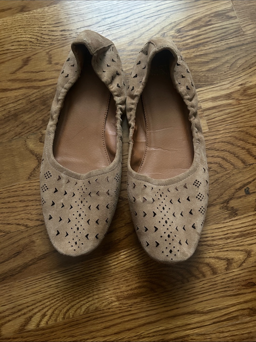 Tan Suede Ballet Flats with Laser-Cut Detailing